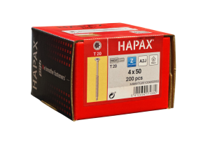 Wkręt z wiertłem do płyt meblowych konfirmat 4x50 HAPAX 200 szt. + BIT TX20