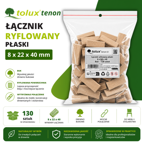 Łącznik ryflowany płaski Tolux Tenon 8x40