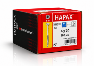 Wkręt z wiertłem do płyt meblowych konfirmat 4x70 HAPAX 200 szt. + BIT Tx20