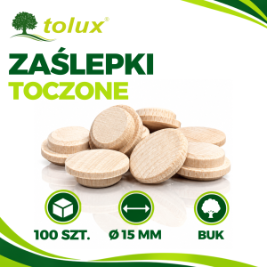 ZAŚLEPKI BUK fi 15 mm DREWNIANE GRZYBKI 100 szt.